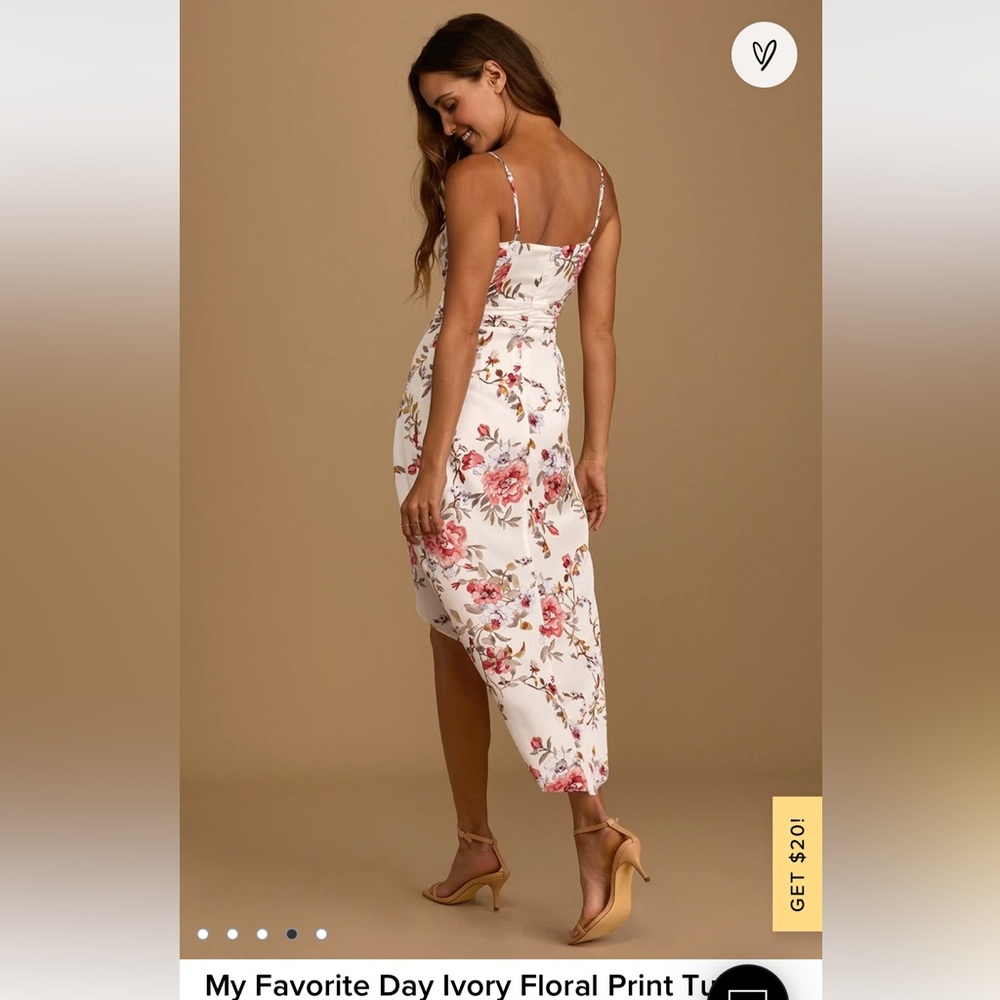 My Favorite Day Ivory Floral Print Tulip Skirt Midi Dress